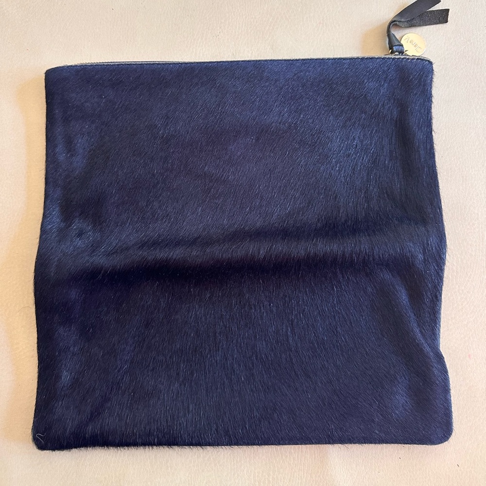Clare V fold over clutch Navy Hide and Leather